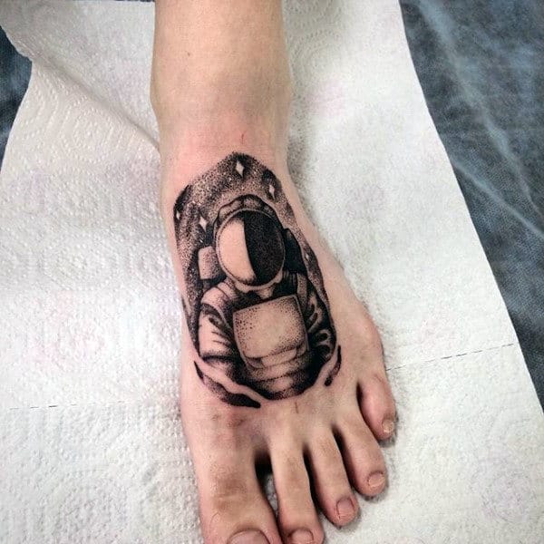 Astronaut Dotwork Tattoos Male Feet