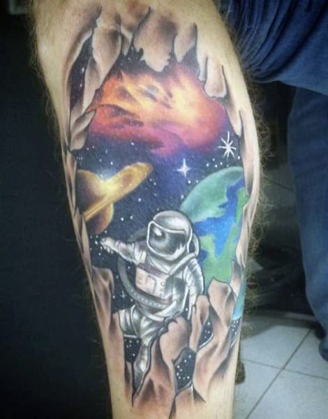 Astronaut Floating In The Universe Tattoo On Forearms For Guys