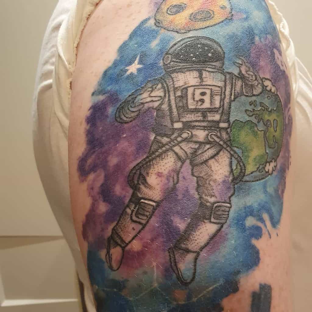 Astronaut Space Watercolor Semicolon Tattoo