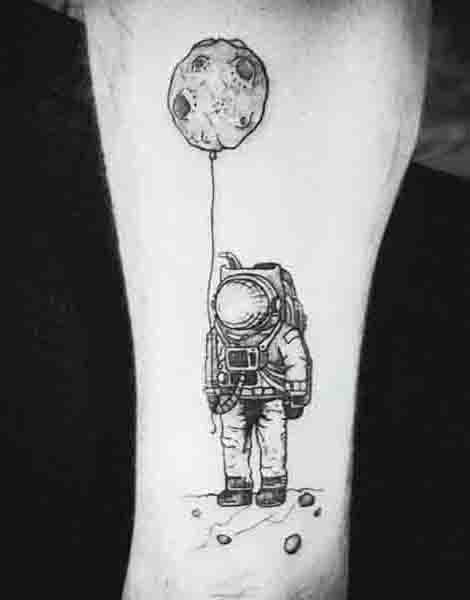 Astronaut With Moon Ballon Tattoo Design On Arm For Guys