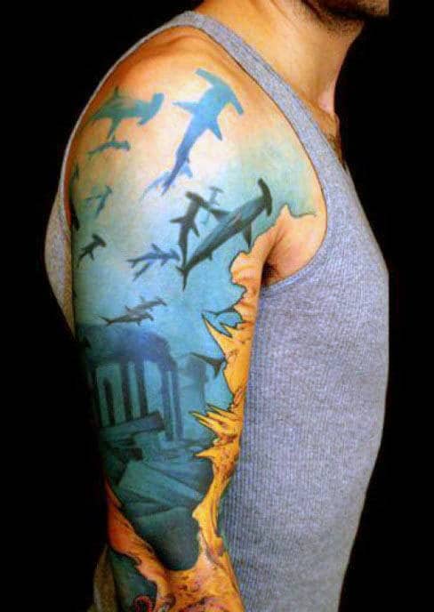 Atlantis Shark Mens Sleeve Tattoos