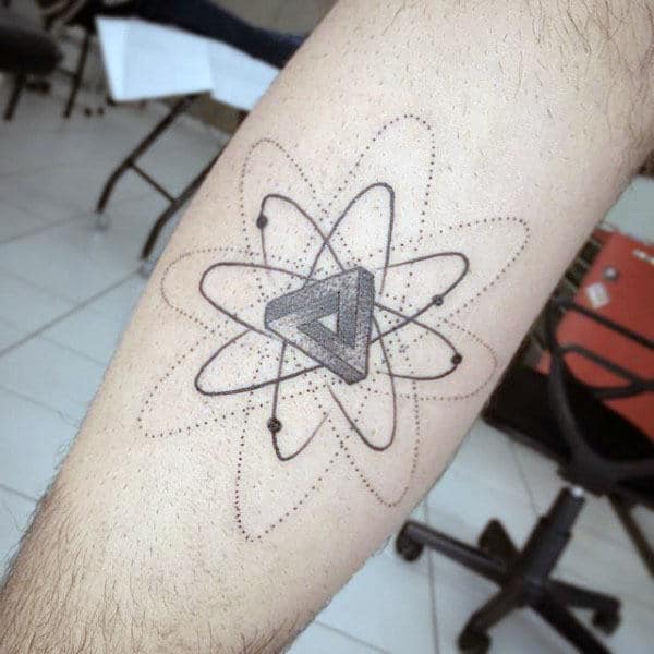 Atom Pointillism Mens Small Leg Tattoos