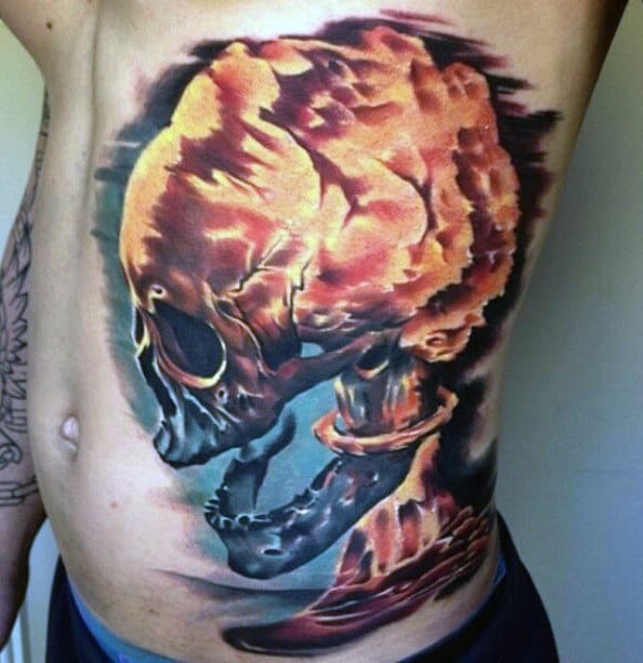 Atomic Bomb Badass Mens Skull Side Of Chest Tattoo
