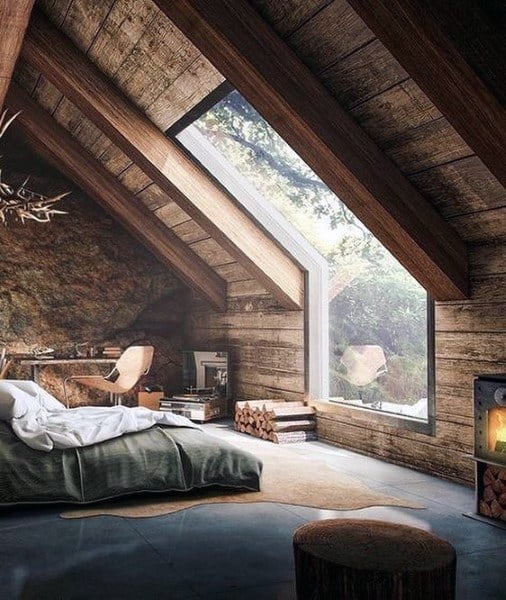 attic bedroom wood cabin platform bed