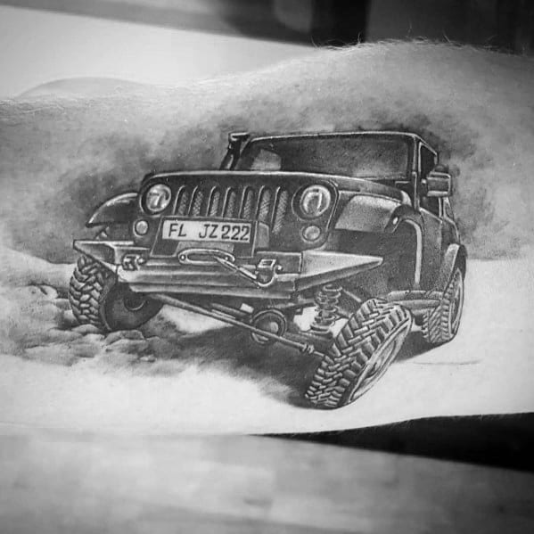 Awesome 3d Realistic Arm Jeep Tattoos For Men