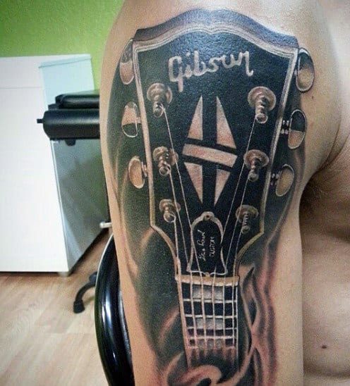 Awesome Arm Gibson Guitar Tattoos On Man