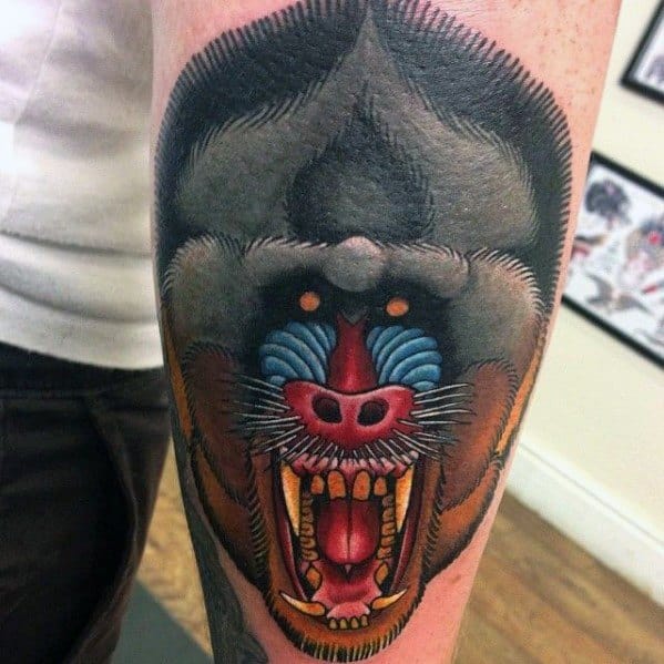 Awesome Baboon Primate Tattoos For Men On Forearm