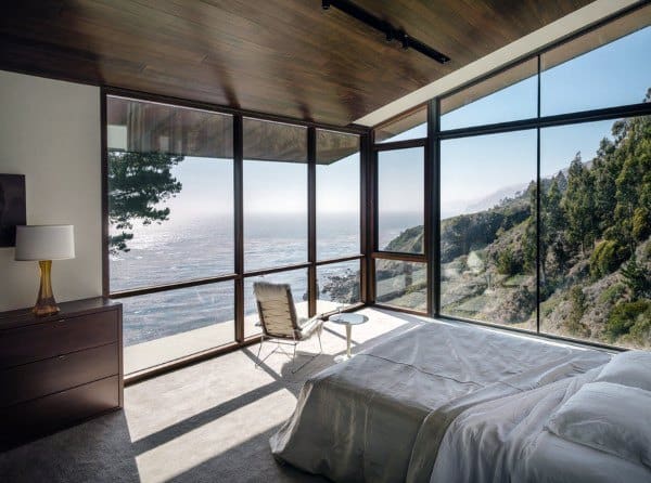 Awesome Bedroom Beach View With Large Glass Windows Floor To Ceiling