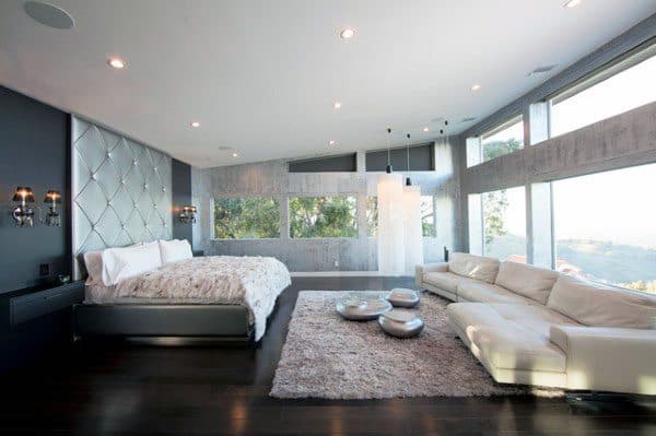 overlooking bedroom with full glass window