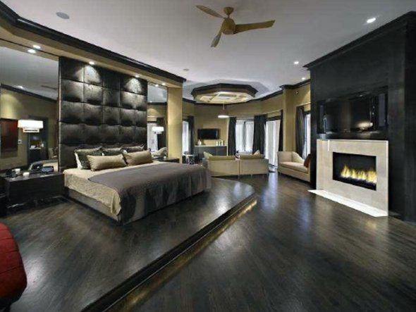 Awesome Bedroom Gold With Black Color And Fireplace