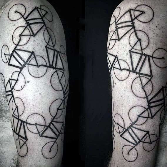 Awesome Biycle Loop Pattern Tattoo On Arms For Men