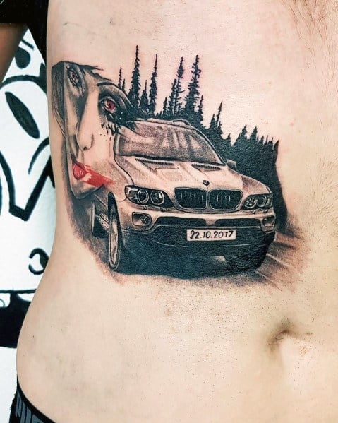 Awesome Bmw Suv Tattoos For Men Rib Cage Side