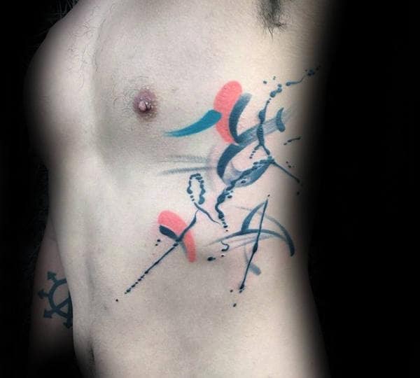 Awesome Brush Stroke Abstract Tattoos For Guys On Ribs
