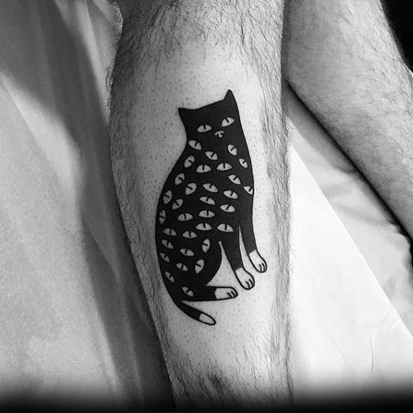 Awesome Cat With Lots Of Eyes Artistic Tattoos For Men