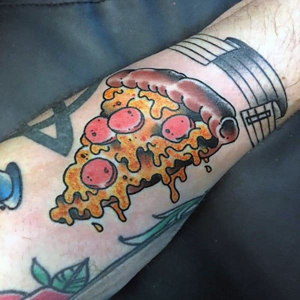 Awesome Cheese Pizza Food Tattoos Male Forearms