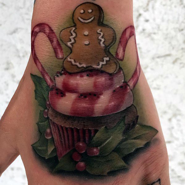 Awesome Christmas Tattoos For Men Cupcake With Gingerbread Man