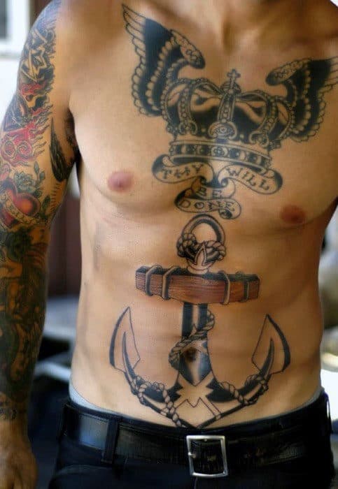 Awesome Crown And Anchor Tattoo Full Torso For Males