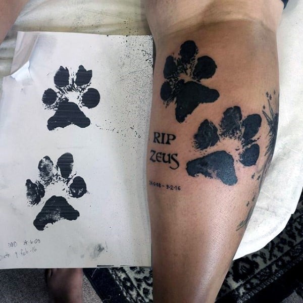Awesome Dog Paw Inked Mens Leg Calf Tattoo Ideas