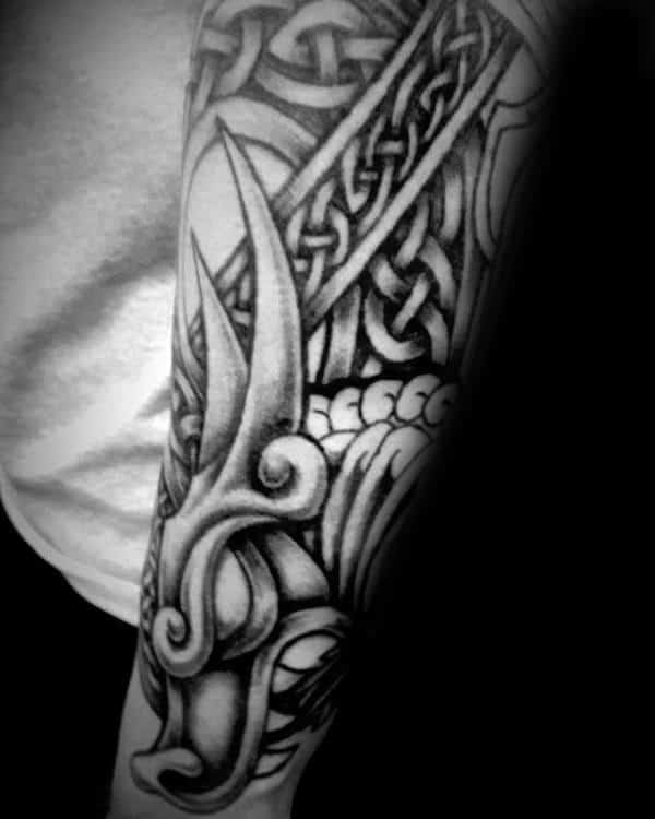 Awesome Dragon Celtic Knot Male Forearm Sleeve Tattoos
