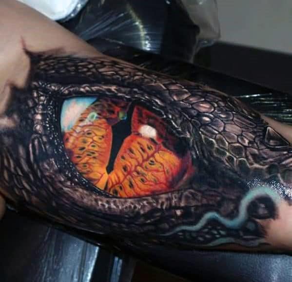 Awesome Dragon Eye Realistic Mens Arm Tattoo Designs