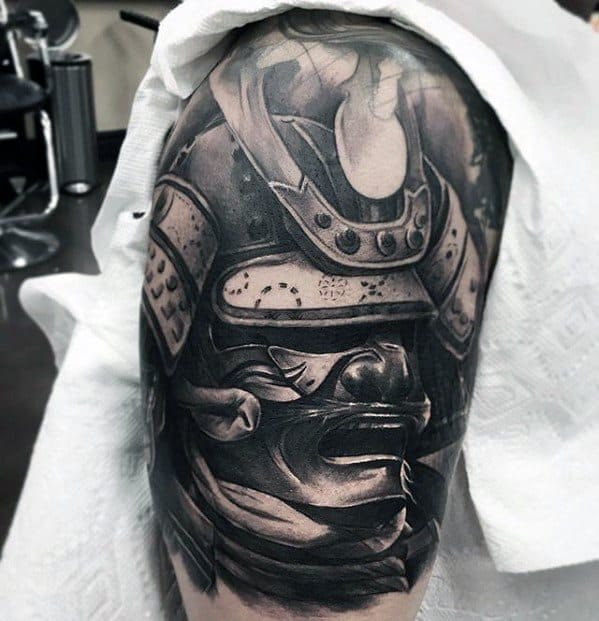 Awesome Epic Samuari Helmet 3d Tattoos For Men