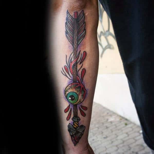 Awesome Eyeball Arrow Traditional Old School Mens Outer Forearm Tattoo