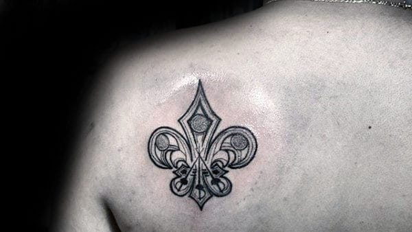 Awesome Fleur De Lis Shoulder Blade Tattoos For Males