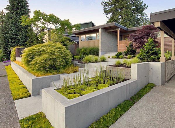 Awesome Front Yard Landscaping Ideas With Concrete Planters