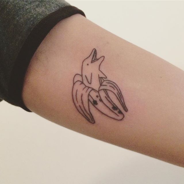 Awesome Funny Shark In A Banana Line Tattoo