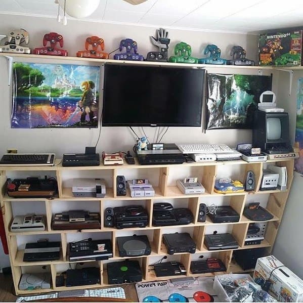 game console collection shelf