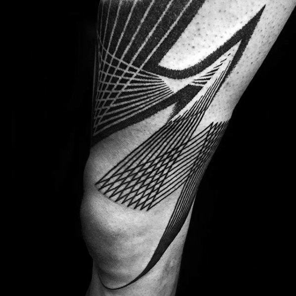 Awesome Geometric Black Ink Lines Leg Tattoos For Men