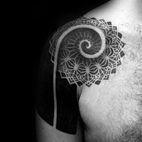 Awesome Geometric Spiral Flower Pattern Arm Tattoos For Men