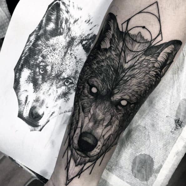 Awesome Geometric Wolf Forearm Tattoo Ideas For Men