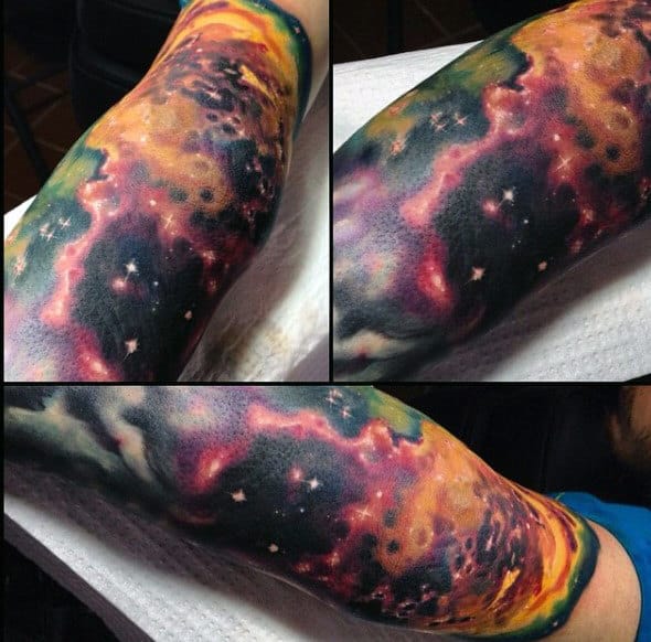 Awesome Graphical Universe Tattoo On Forearms Male