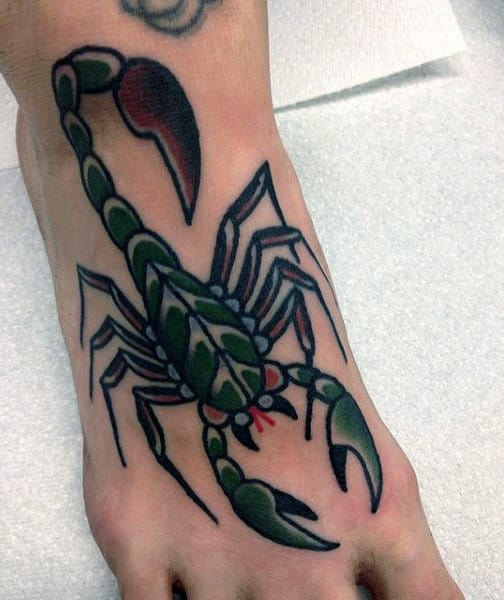 Awesome Green Scorpion Tattoo On Feet For Men
