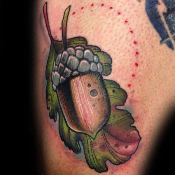 Awesome Guys Acorn With Oak Leaf Tattoo Design Inspiration