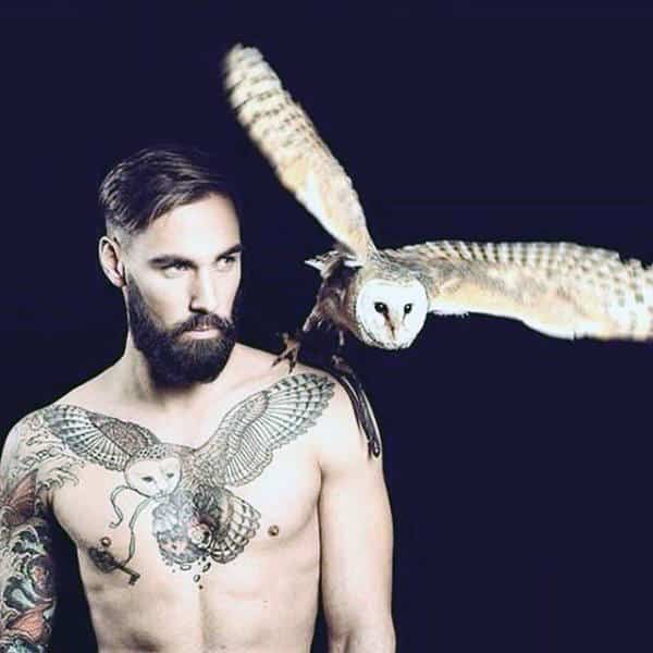 Awesome Guys Barn Owl Key Chest Tattoos