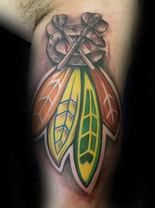 Awesome Guys Blackhawks Hockey Logo Arm Tattoo Ideas