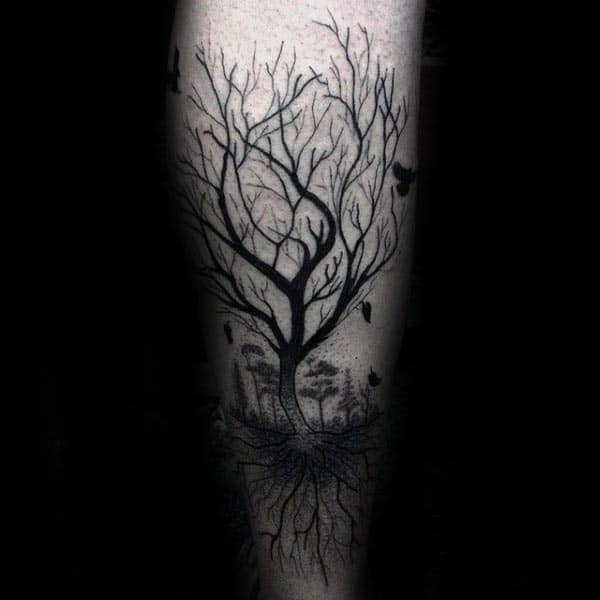 Awesome Guys Forearm Tattoo Of Tree Of Life With Black And Grey Ink Design