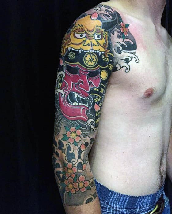Awesome Guys Japanese Demon Half Sleeve Tattoo Ideas
