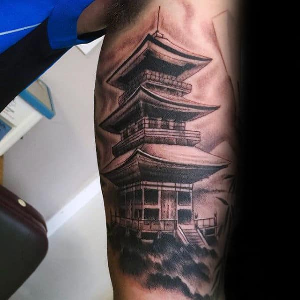 Awesome Guys Japanese Temple Tattoo Inspiration On Inner Arm