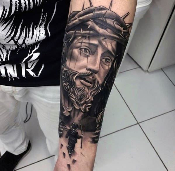 Awesome Guys Jesus Christian Inner Forearm Tattoo Ideas