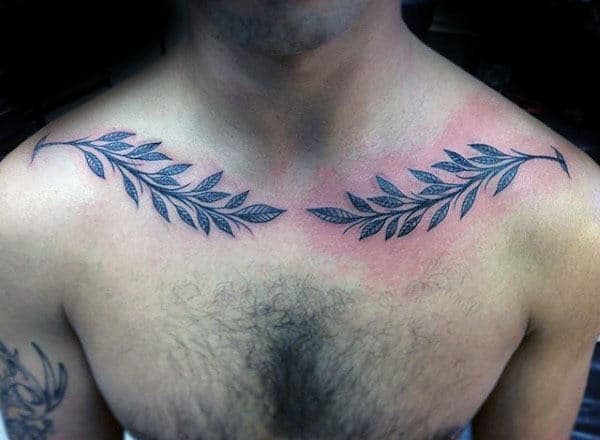 Awesome Guys Olive Branch Collarbone Tattoos