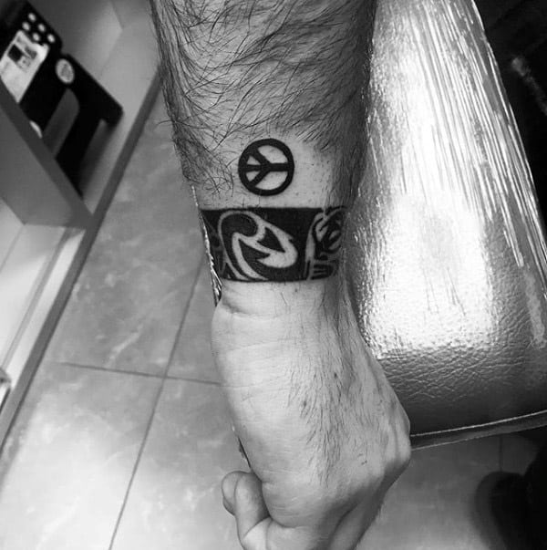 Awesome Guys Small Simple Peace Sign Forearm Tattoos