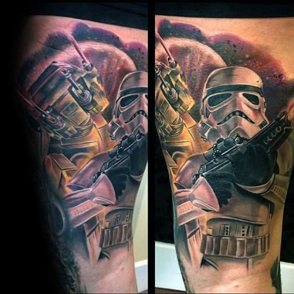Awesome Guys Stormtrooper Thigh Tattoo Designs