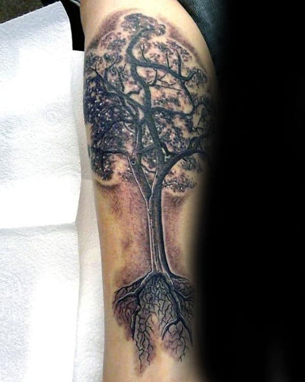 Awesome Guys Tree Roots Leg Tattoo Inspiration