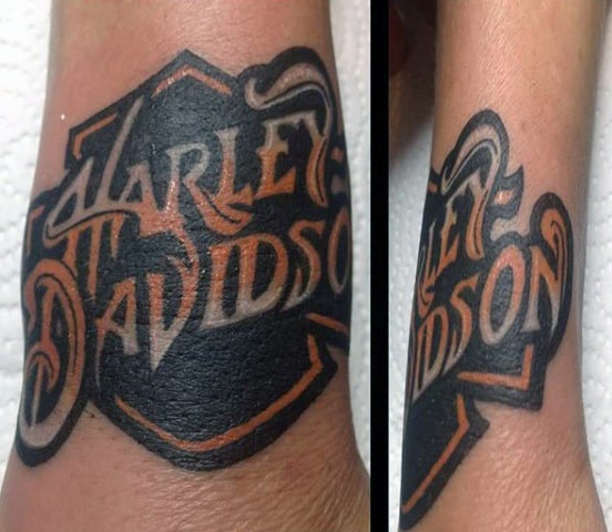 Awesome Harley Davidson Logo Guys Wrist Tattoo