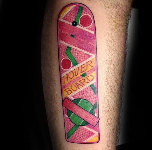 Awesome Hover Board Back To The Future Guys Leg Tattoo