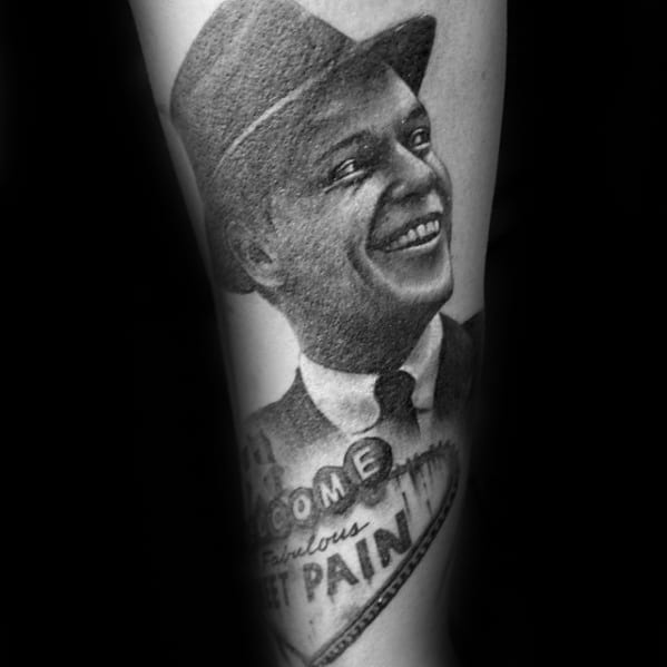 Awesome Ink Frank Sinatra Portrait Las Vegas Sign Forearm Tattoos For Men