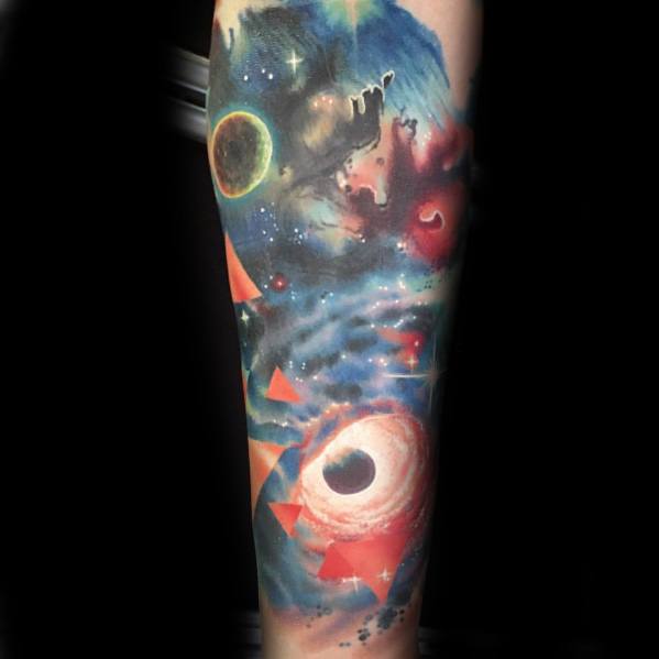 Awesome Inner Forearm Watercolor Celestial Tattoos For Men